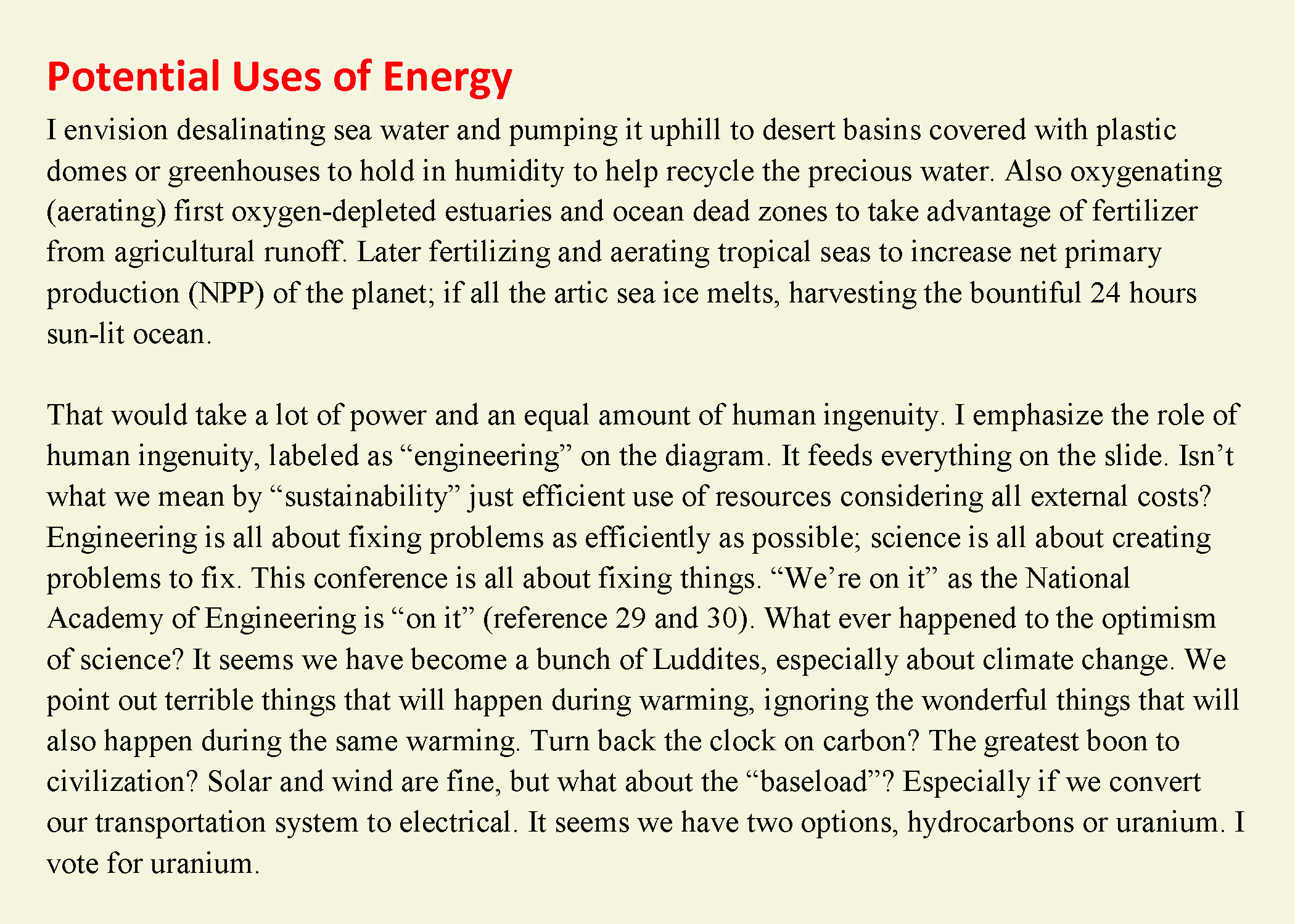 Potential Uses of Energy Text